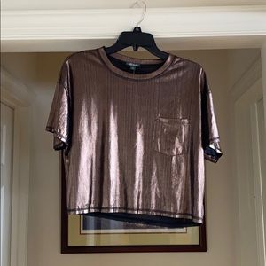 Shiny Copper Tone Cropped Shirt with Front Pocket!